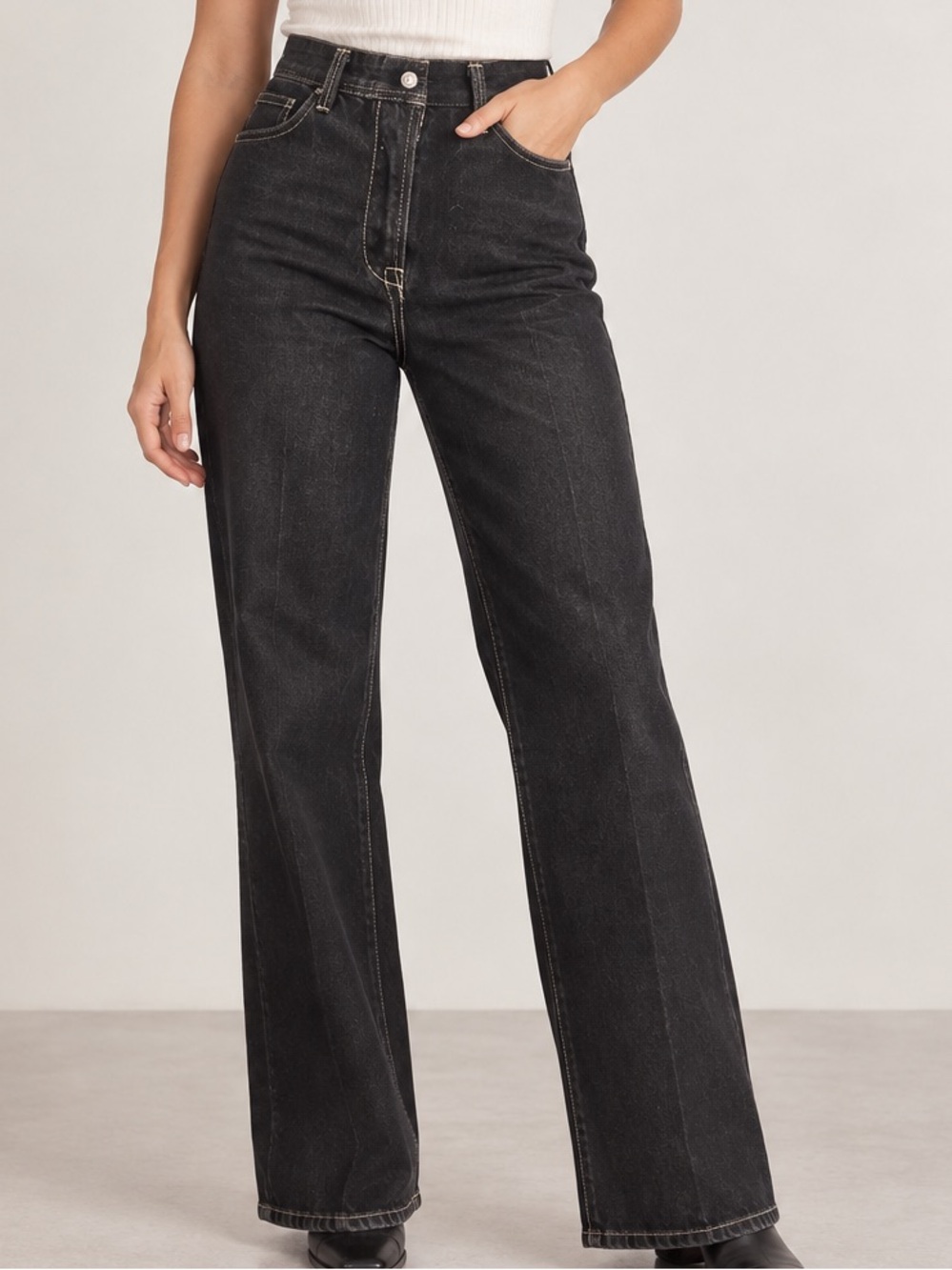 Black High Rise Jeans Size 10 Contrast Stitch Straight Leg Style & Co